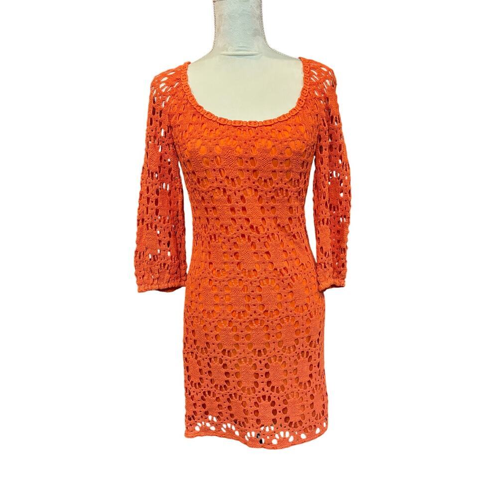 Trina Turk Orange Crochet Wakeboard Dress Size 6